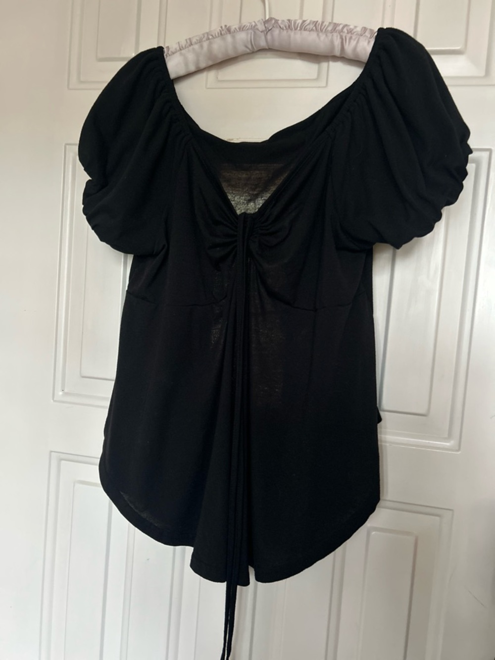 SHEIN Black Puff-Sleeve Tie-Front Blouse